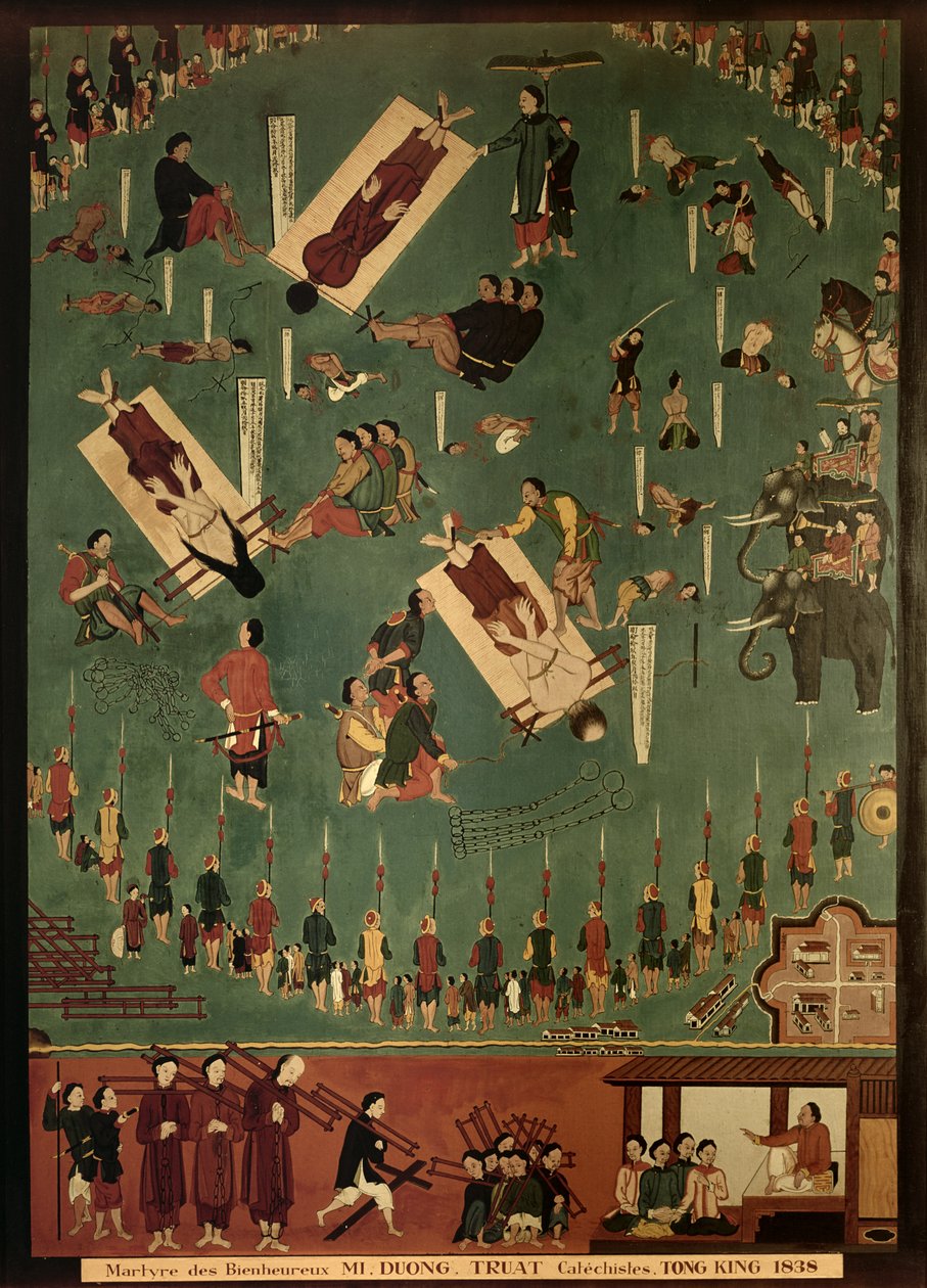 Męczeństwo Błogosławionego Mai, Duong i Trust st Tongling, Chiny, 1838 1838 autorstwa Indo Chinese School