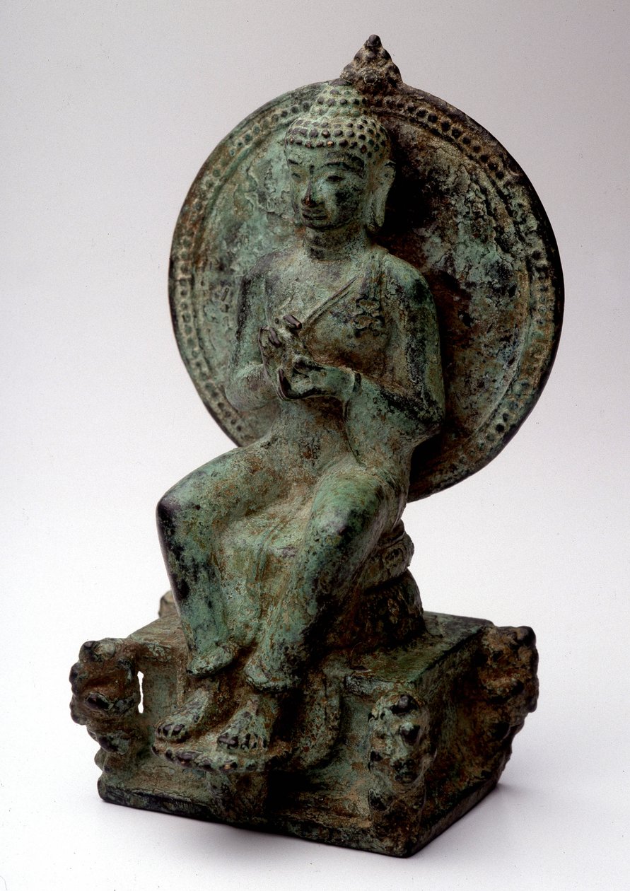 Europejski siedzący Budda, brąz, Jawa Środkowa, IX wiek. autorstwa Indonesian