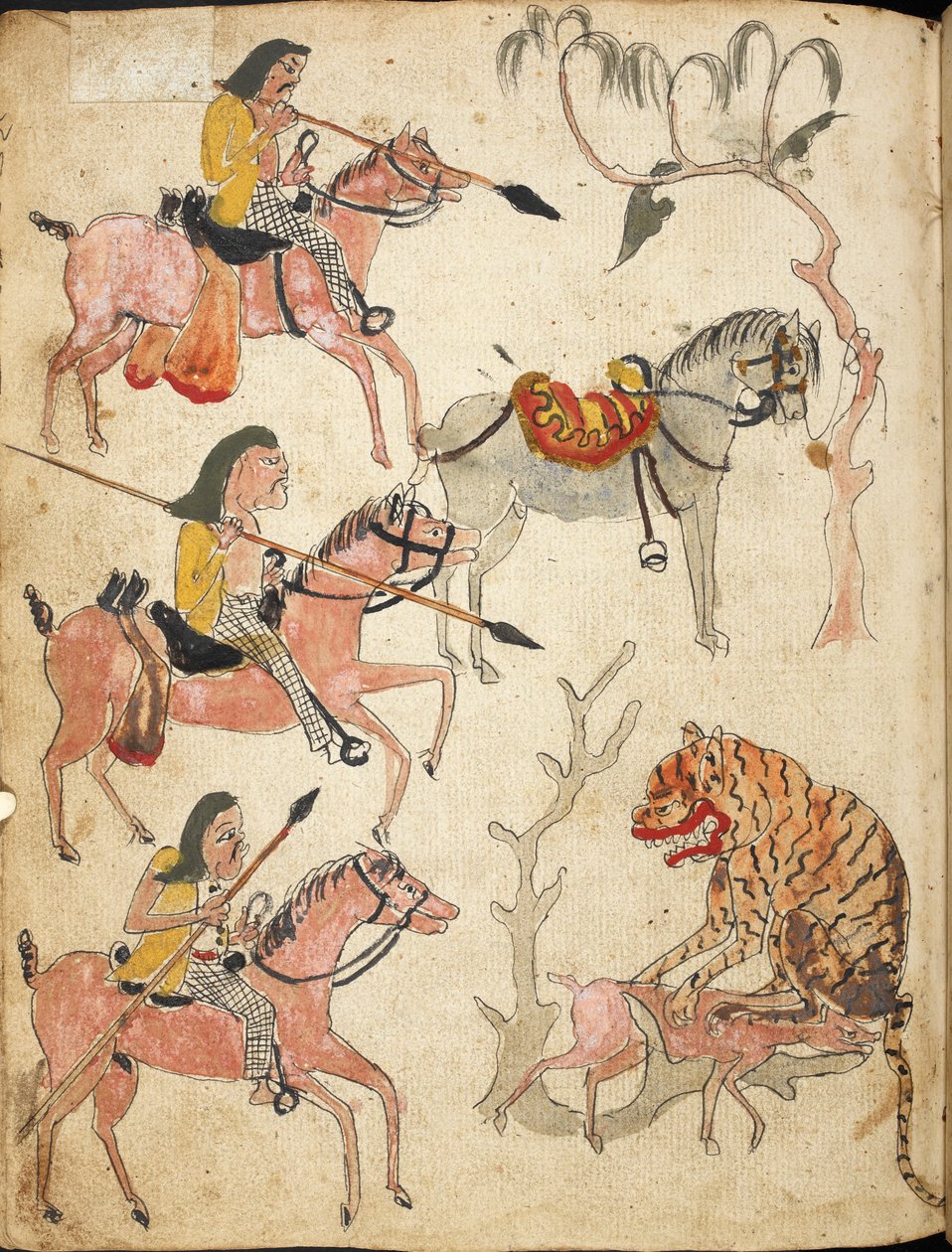 „Pemburuan”, myśliwy, ilustracja z „Serat Damar Wulan” lub „The Romance of Damar Wulan” (pióro i atrament z akwarelą na papierze) autorstwa Indonesian School