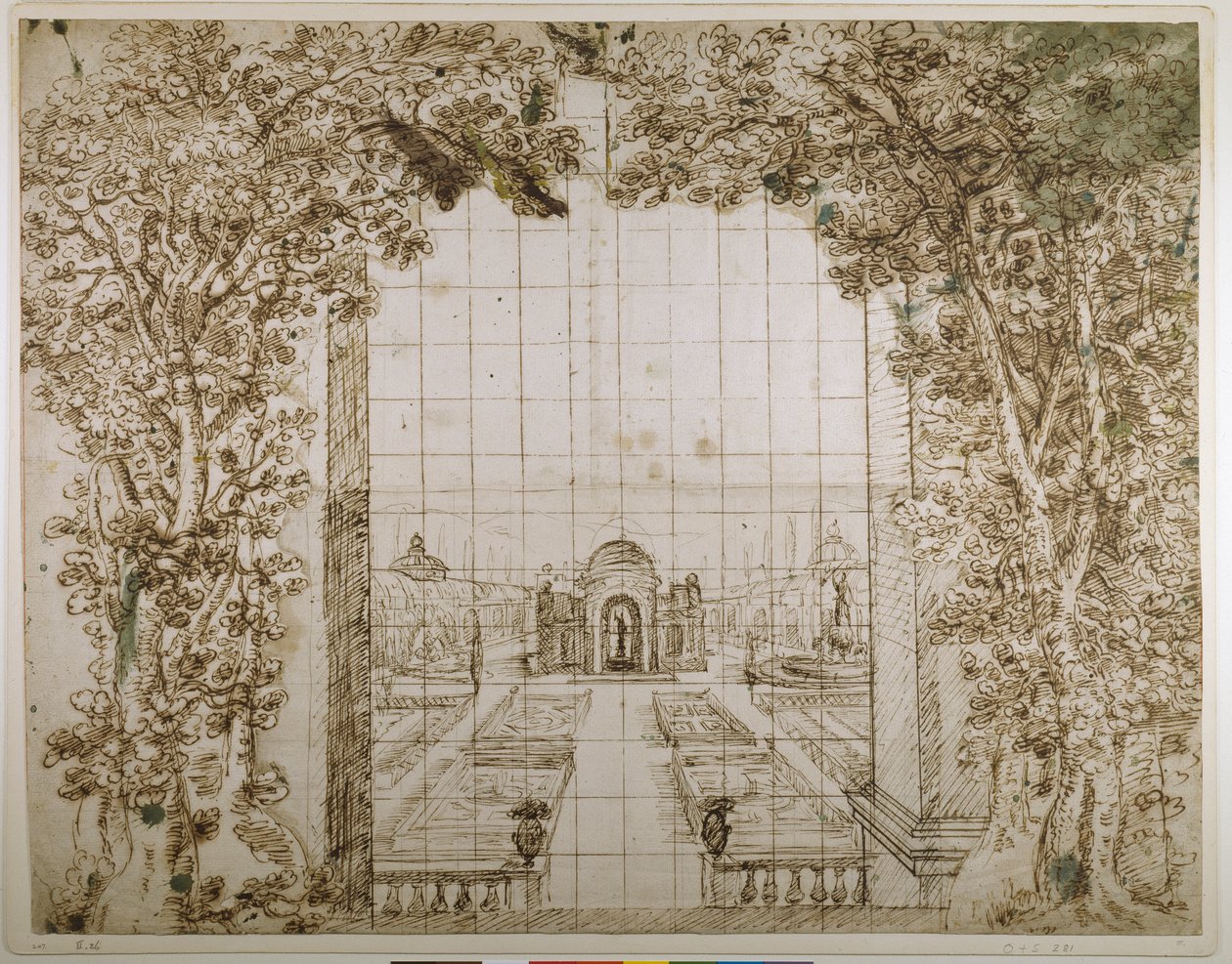 Ogród i willa książęca (pióro i atrament na papierze) autorstwa Inigo Jones
