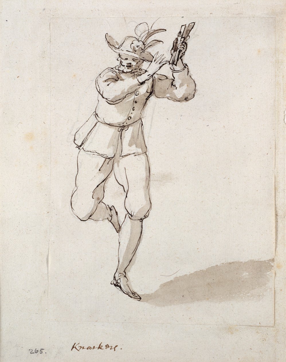 Człowiek z bibelotami i dzwoneczkami (pióro i atrament na papierze) autorstwa Inigo Jones