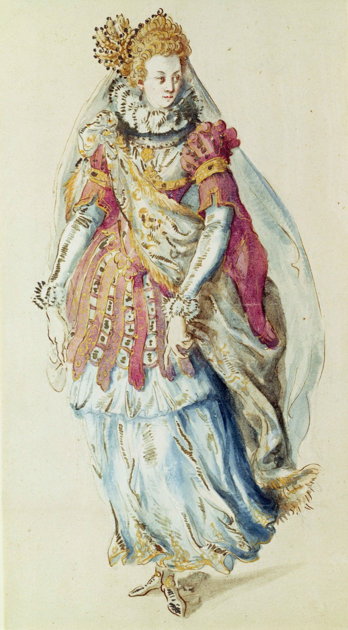 Projekt kostiumu dla Lady Masquer autorstwa Inigo Jones
