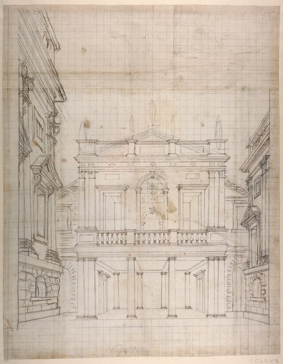 Pałac Kupidynów, c.1619-23 (pióro i atrament na papierze) autorstwa Inigo Jones