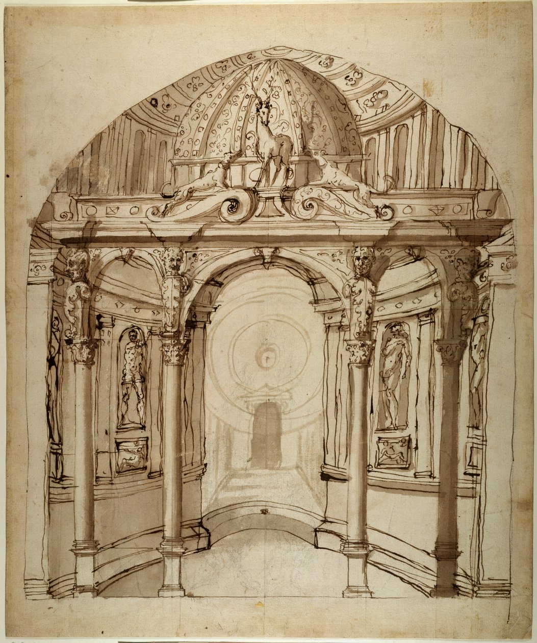 Wnętrze pałacu, ok. 1611 (pióro i atrament na papierze) autorstwa Inigo Jones