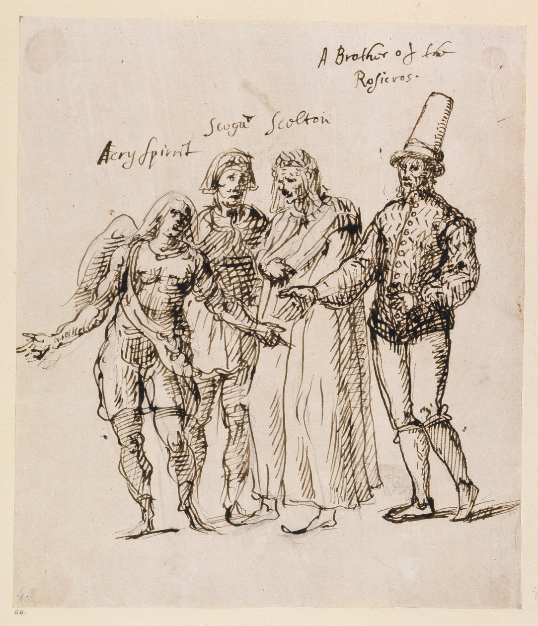 Johphiel, Merefool, Skelton i Scogan, ok. 1625 (pióro i atrament na papierze) autorstwa Inigo Jones