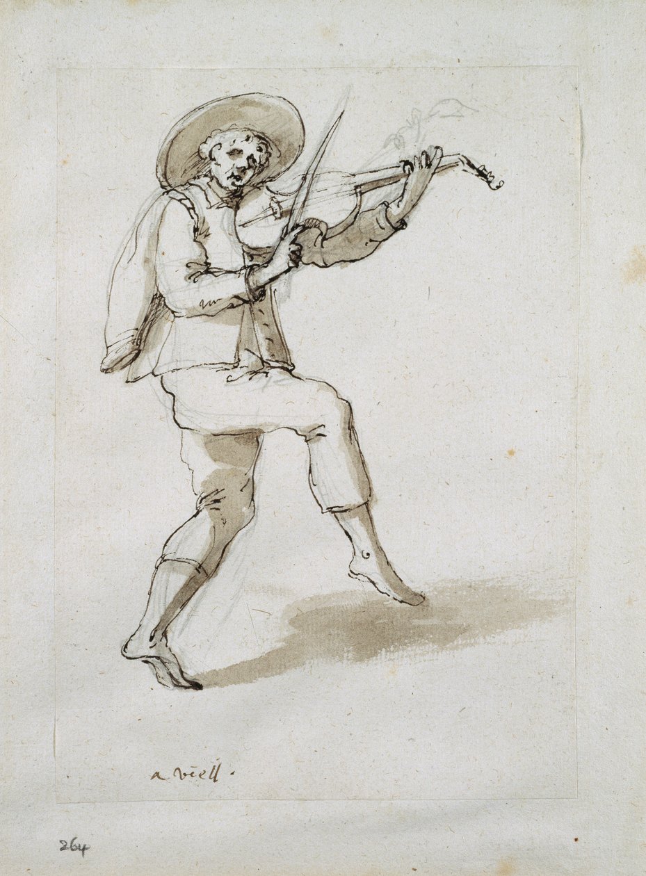 Mężczyzna z violą (pióro i atrament na papierze) autorstwa Inigo Jones
