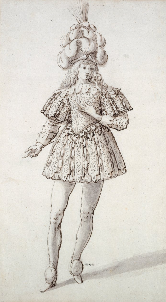 Maska z piórami i pióropuszem (pióro i atrament na papierze) autorstwa Inigo Jones