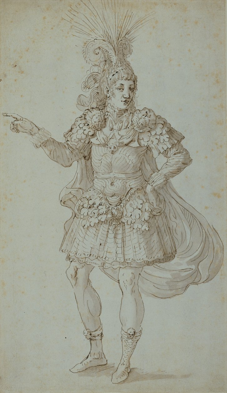 Kostium maskara (pióro i atrament na papierze) autorstwa Inigo Jones