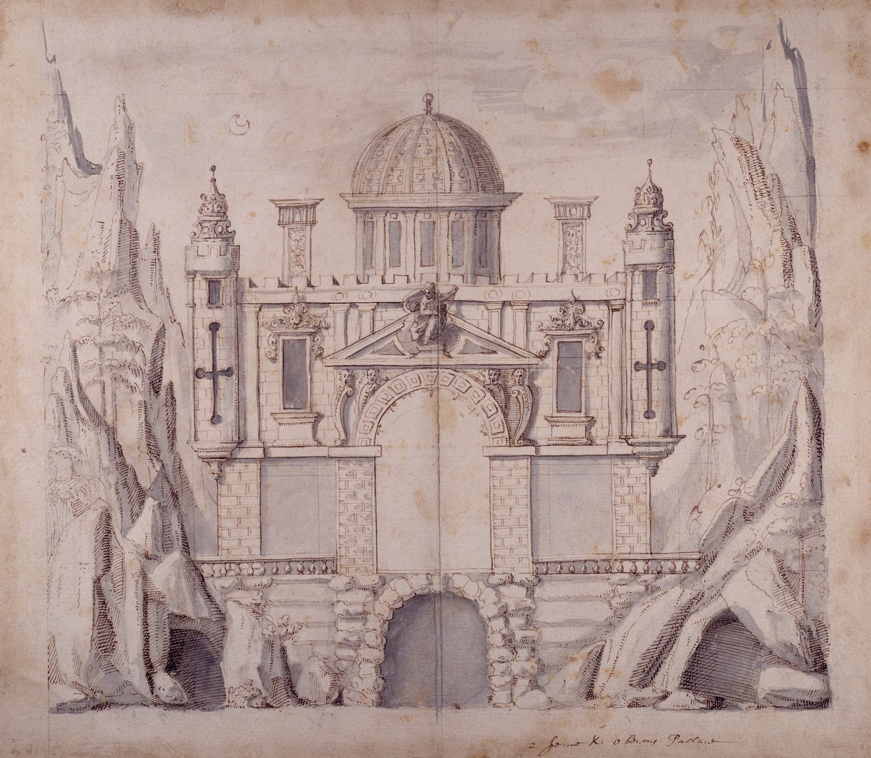 Pałac Oberona, c.1611 (pióro i atrament na papierze) autorstwa Inigo Jones