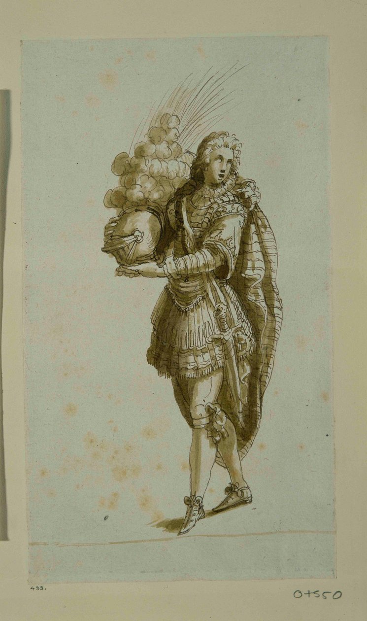Strona z hełmem (pióro i atrament na papierze) autorstwa Inigo Jones