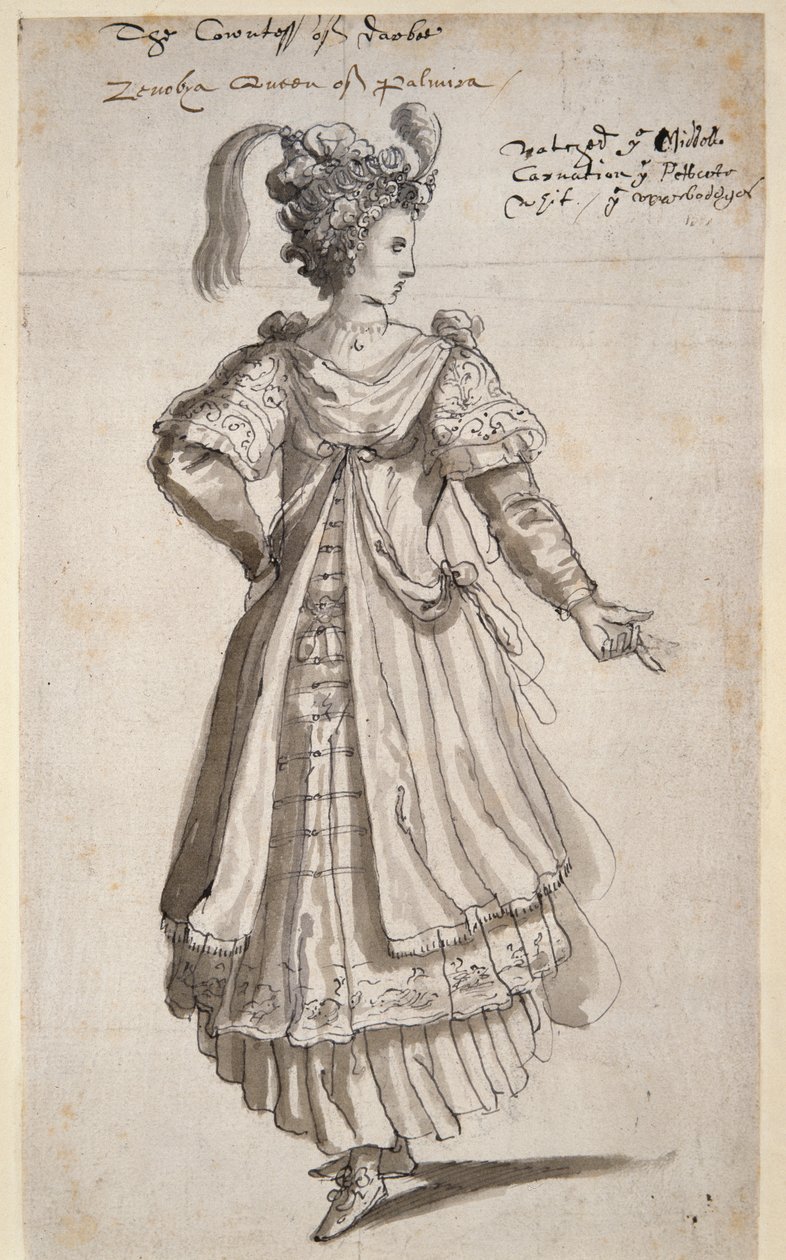 Królowa Zenobia, c.1609 (pióro i atrament na papierze) autorstwa Inigo Jones