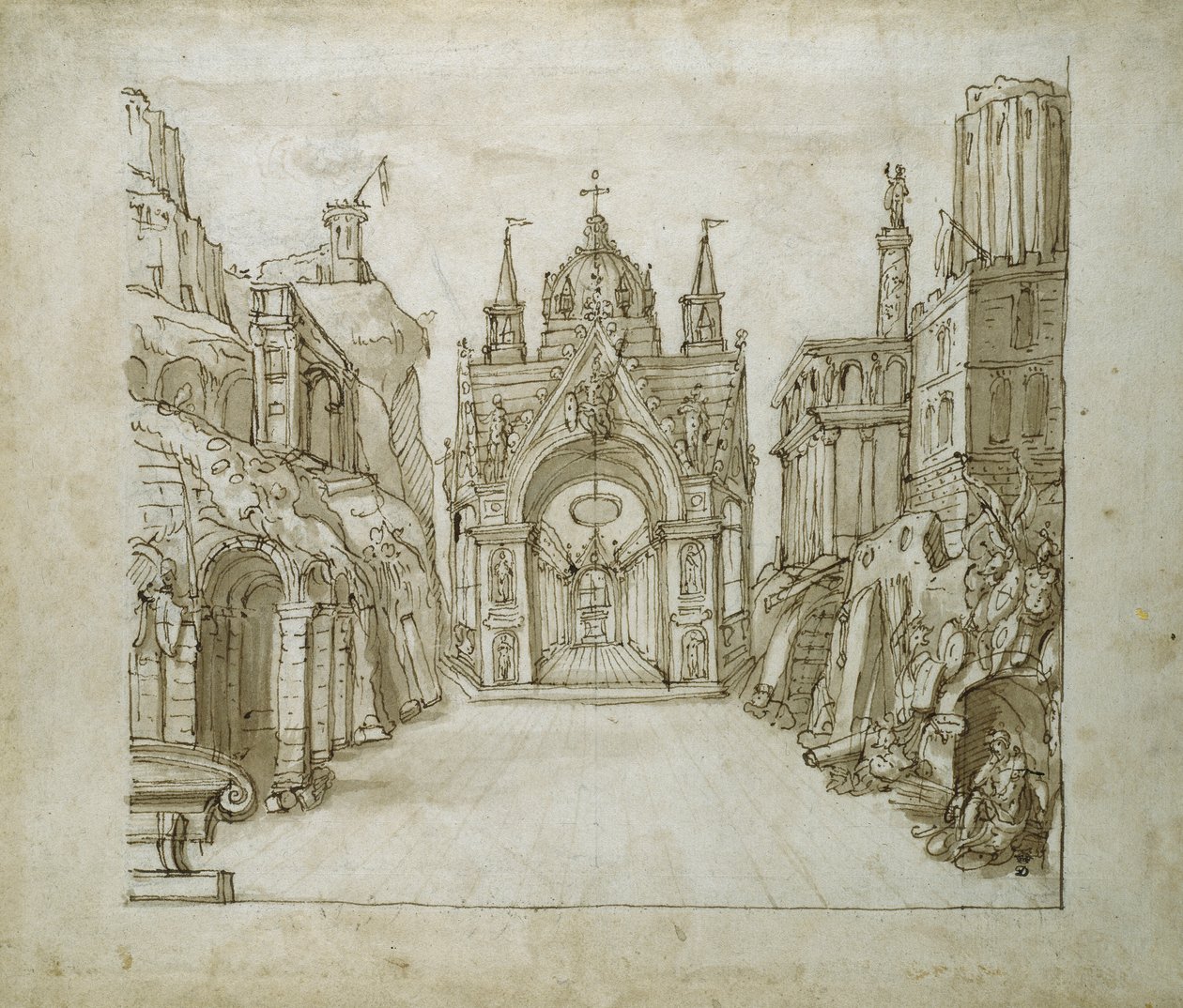 Portyk św. Jerzego, ok. 1610 (pióro i atrament na papierze) autorstwa Inigo Jones