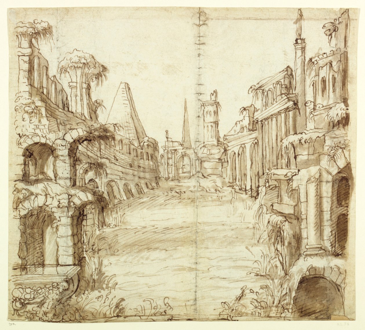 Upadły dom rycerski, ok. 1610 (pióro i atrament na papierze) autorstwa Inigo Jones
