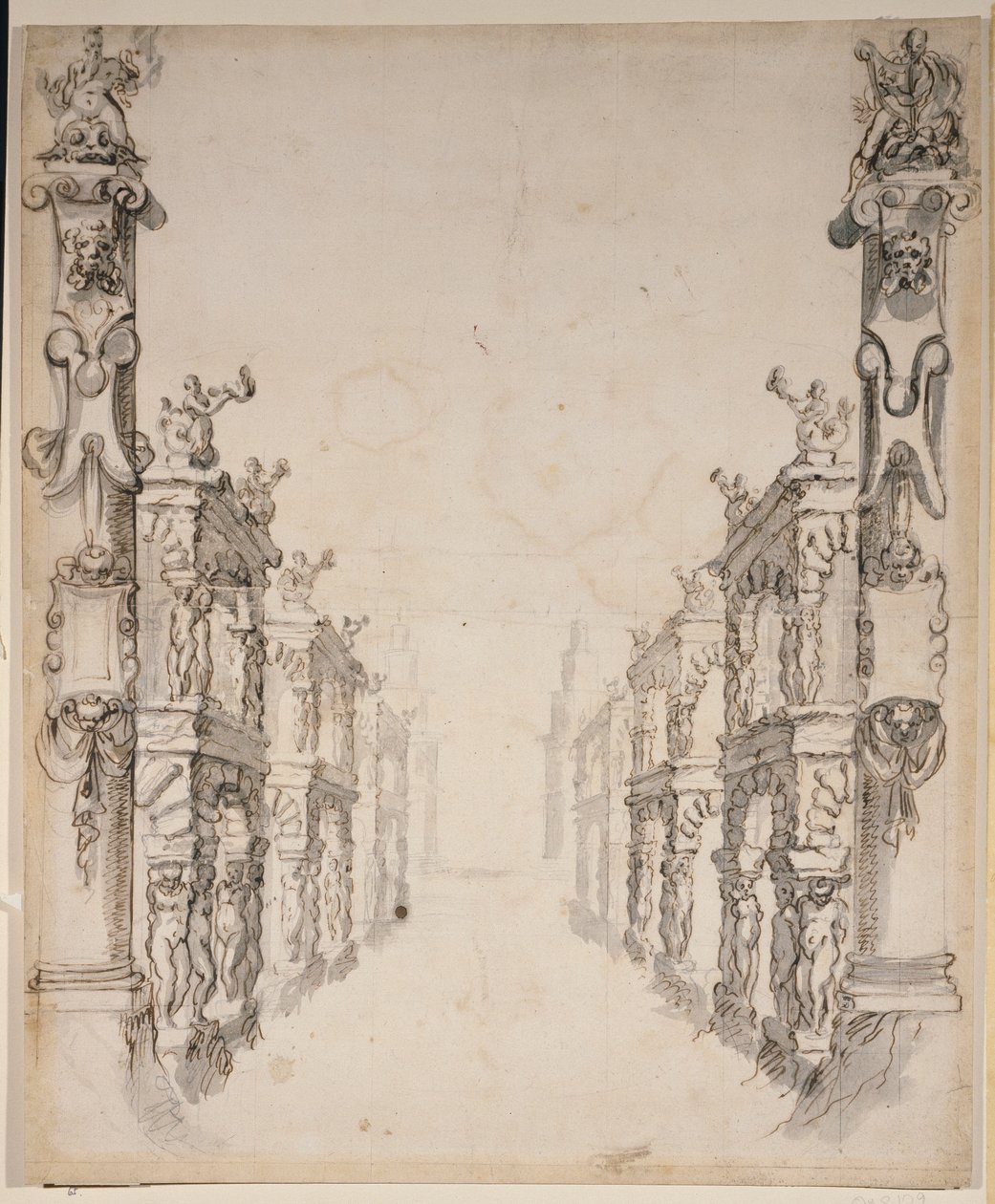 Dom Oceanusa (pióro i atrament na papierze) autorstwa Inigo Jones