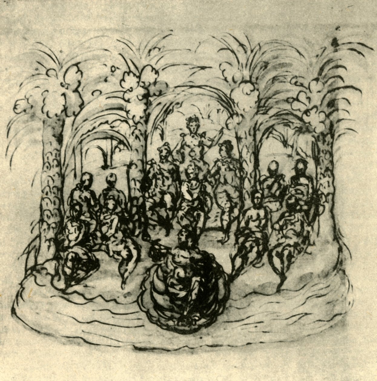 „Rydwan morski z królową i maskami”, ok. 1635, 1942 r. autorstwa Inigo Jones