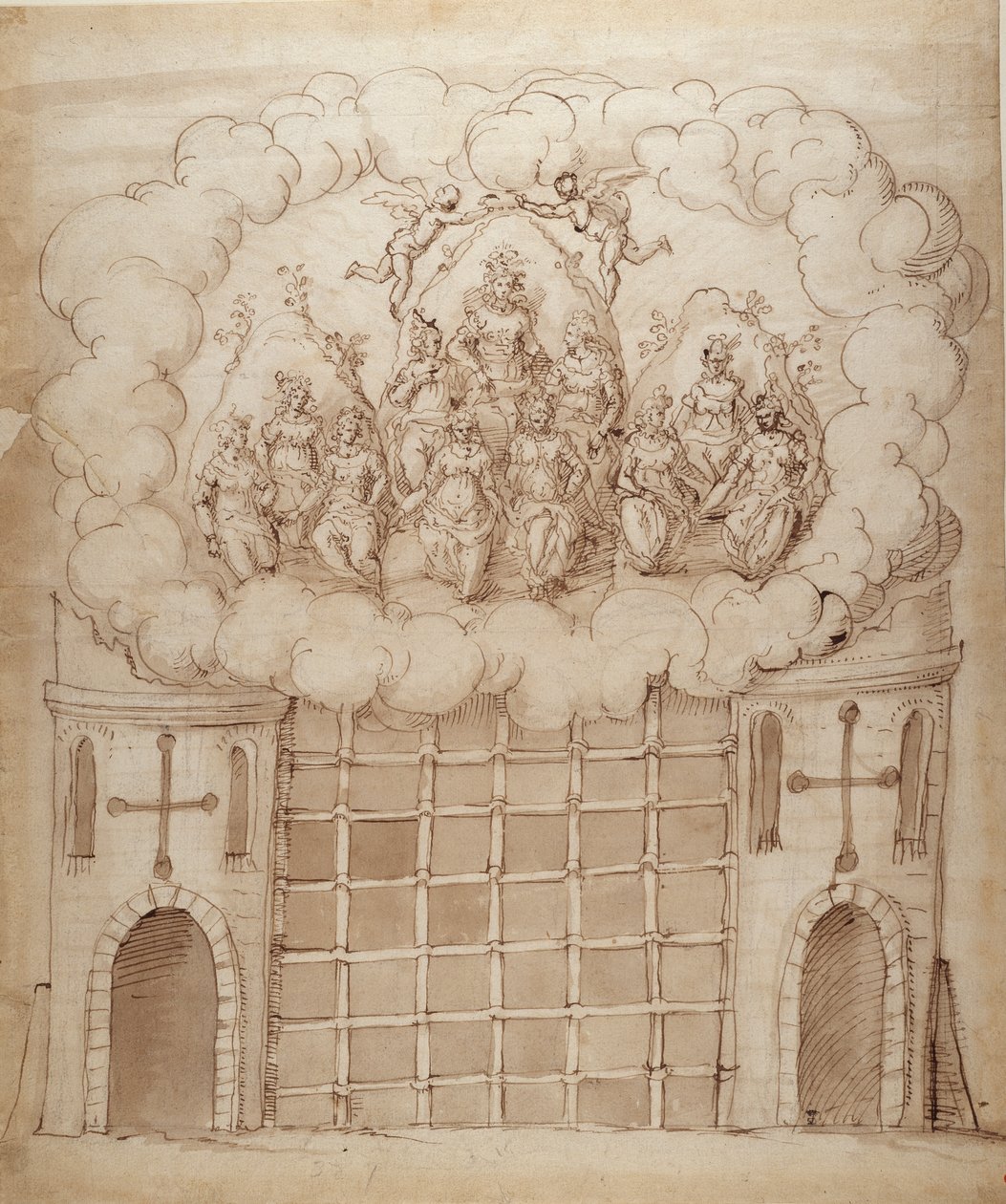 The Release of the Daughters of the Morn, c.1611 (pióro i atrament na papierze) autorstwa Inigo Jones