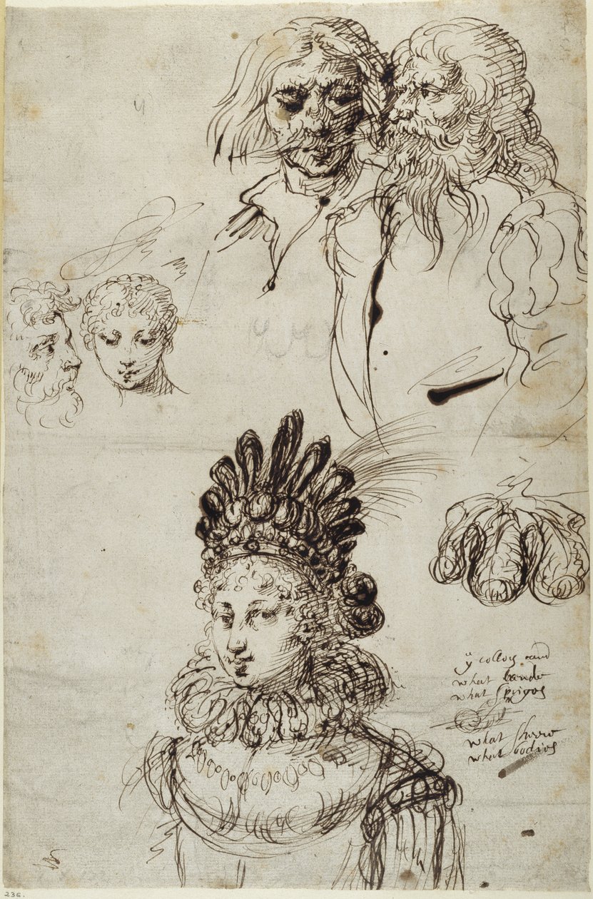Świątynia Miłości, Głowa Indamory i Szkice Głów autorstwa Inigo Jones