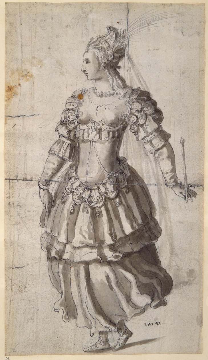 Niezidentyfikowana królowa (pióro i atrament na papierze) autorstwa Inigo Jones