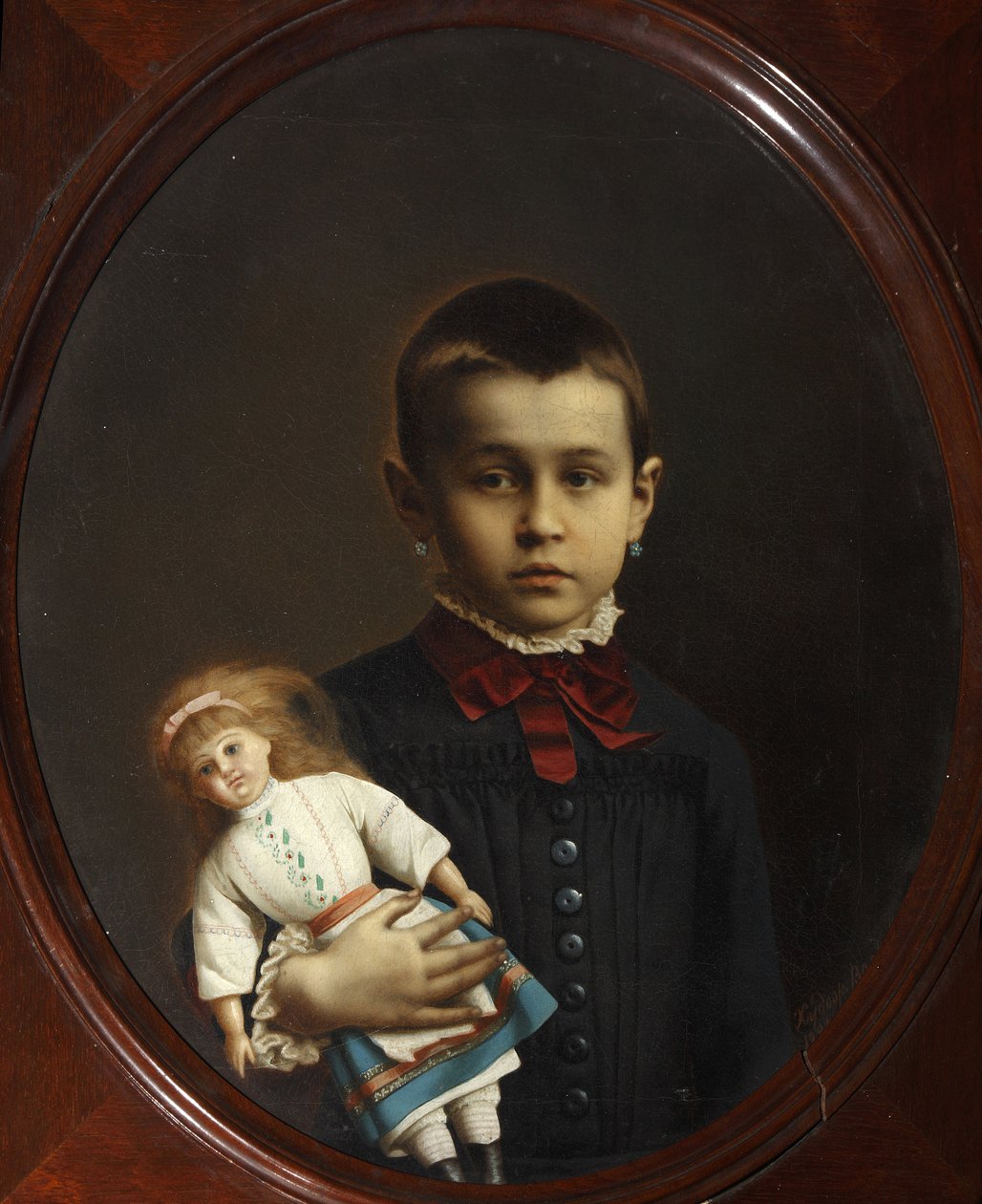 Portret dziewczyny z lalką w ręku par Volkov, Iosif Pietrowicz (1854-po 1897). olej na płótnie autorstwa Iosif Petrovich Volkov