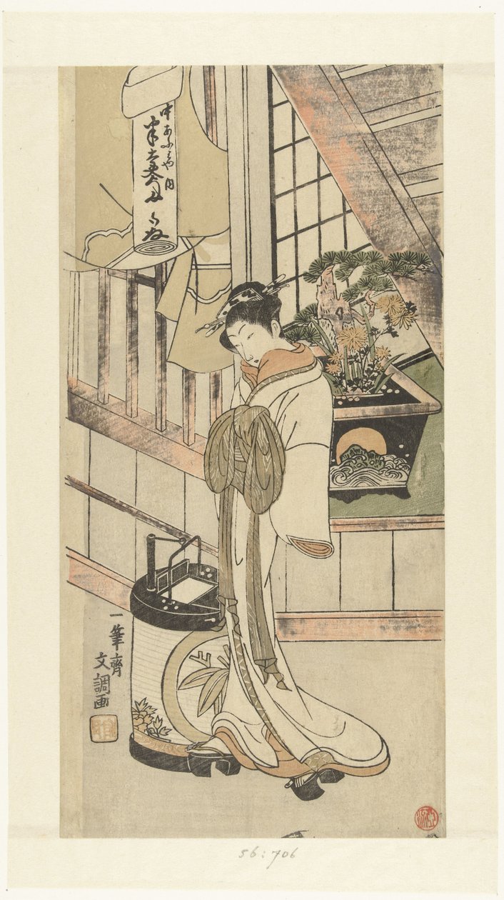 Kurtyzana Handayu z domu Naka-omi autorstwa Ippitsusai Bunchō