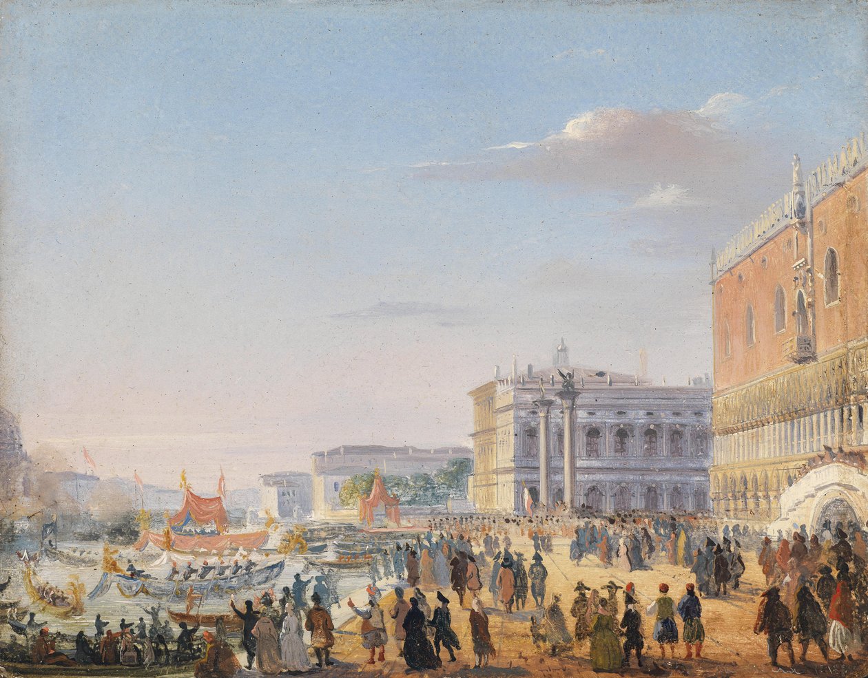 Przybycie cesarza Franciszka Józefa i cesarzowej Elżbiety Austrii do Wenecji w 1856 r. autorstwa Ippolito Caffi