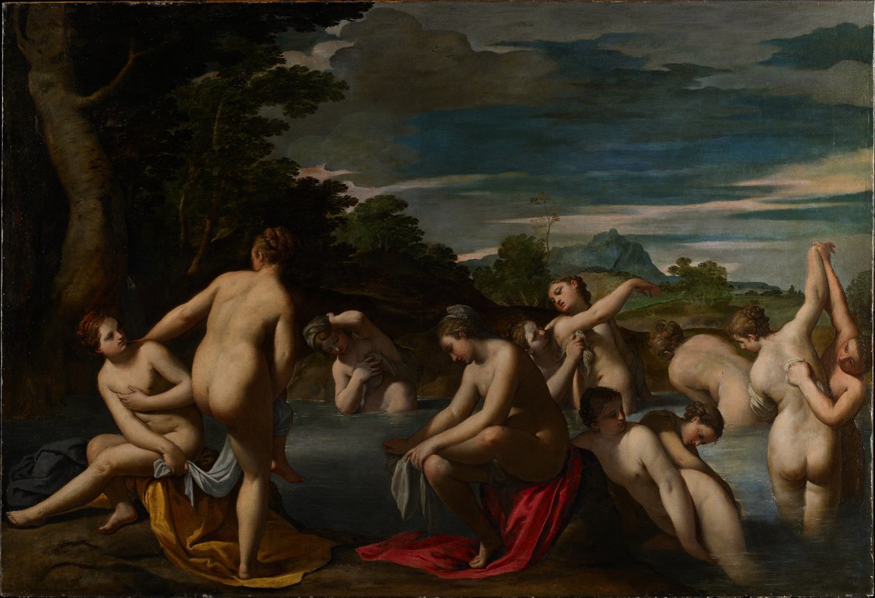 Nimfy w łaźni, ok. 1600 autorstwa Ippolito Scarsella