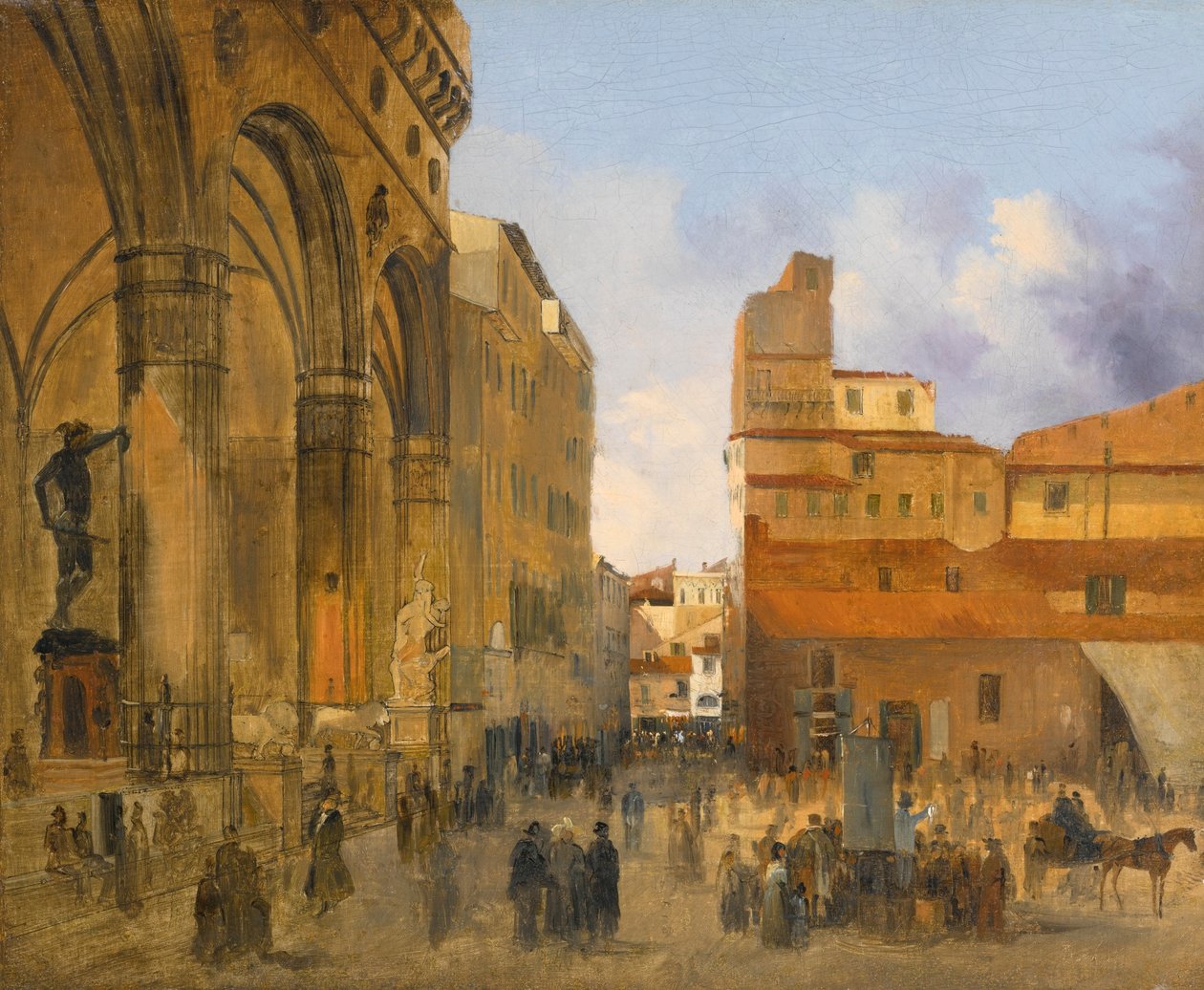 Florencja, widok na Piazza della Signoria z Loggią dei Lanzi po lewej stronie autorstwa Ippolito Caffi
