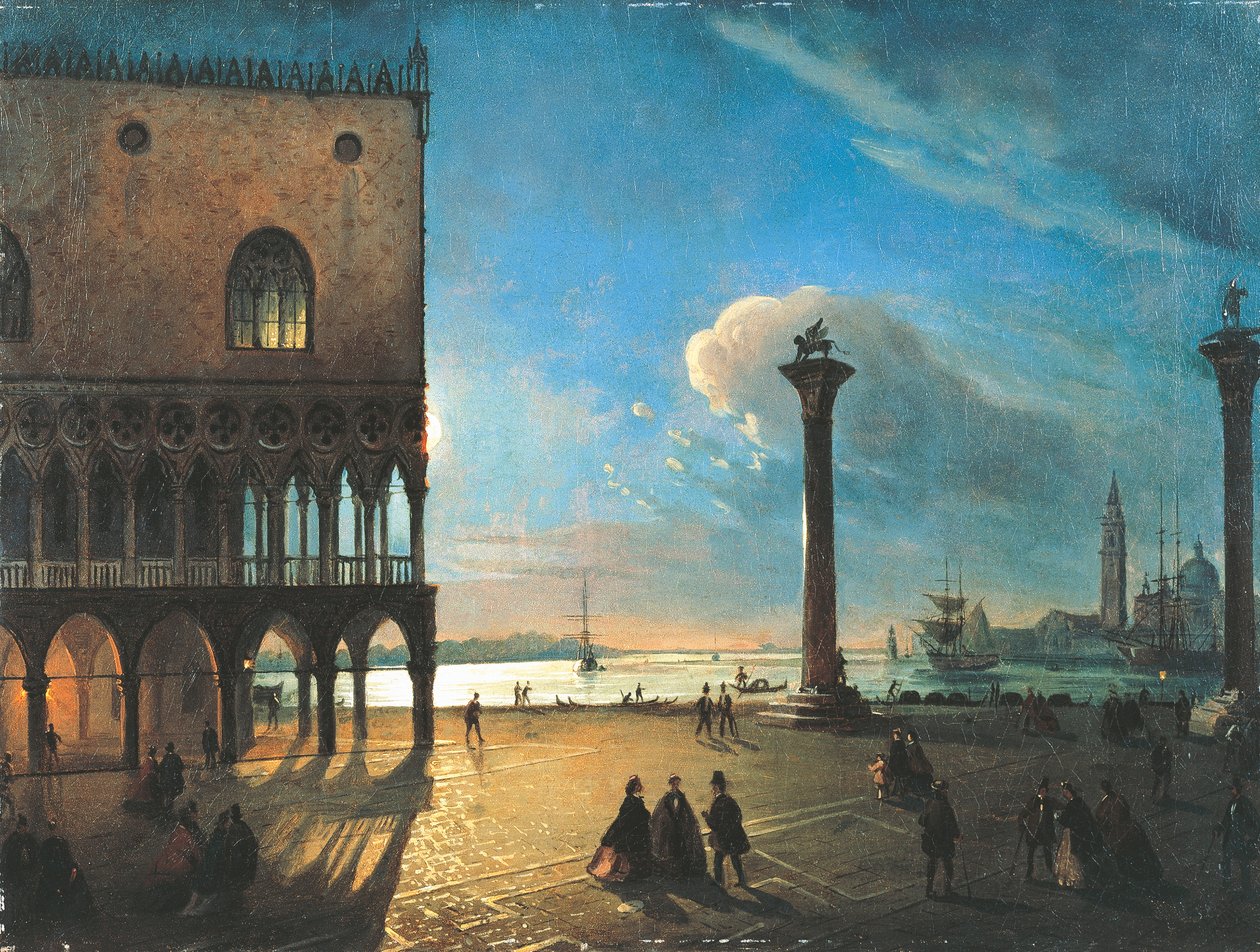 Piazzetta San Marco w świetle księżyca, Wenecja, Ippolito Caffi (1809-1866), olej na płótnie, 52x70 cm autorstwa Ippolito Caffi