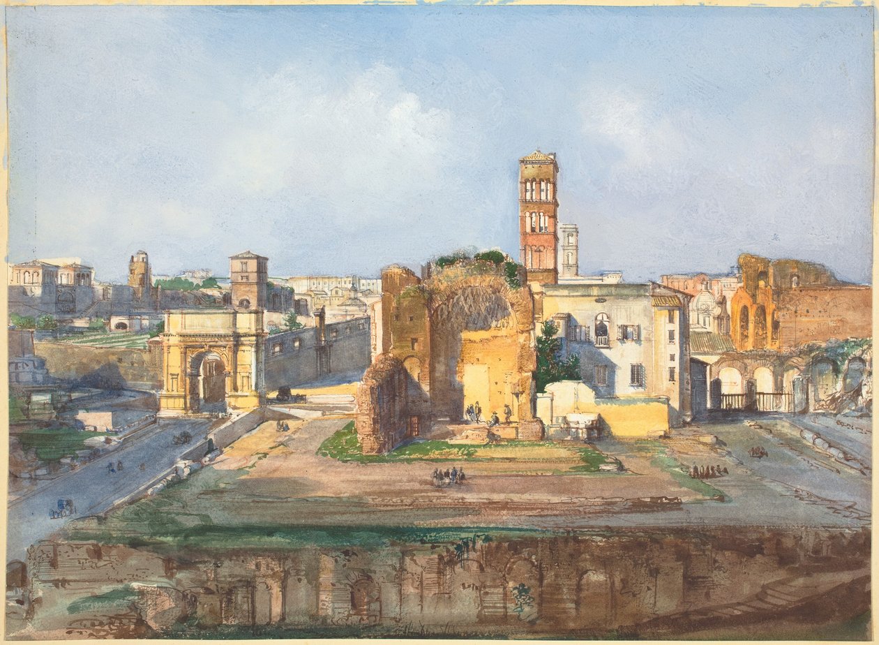 Łuk Tytusa oraz Świątynia Wenus i Rzym w pobliżu Forum Romanum autorstwa Ippolito Caffi