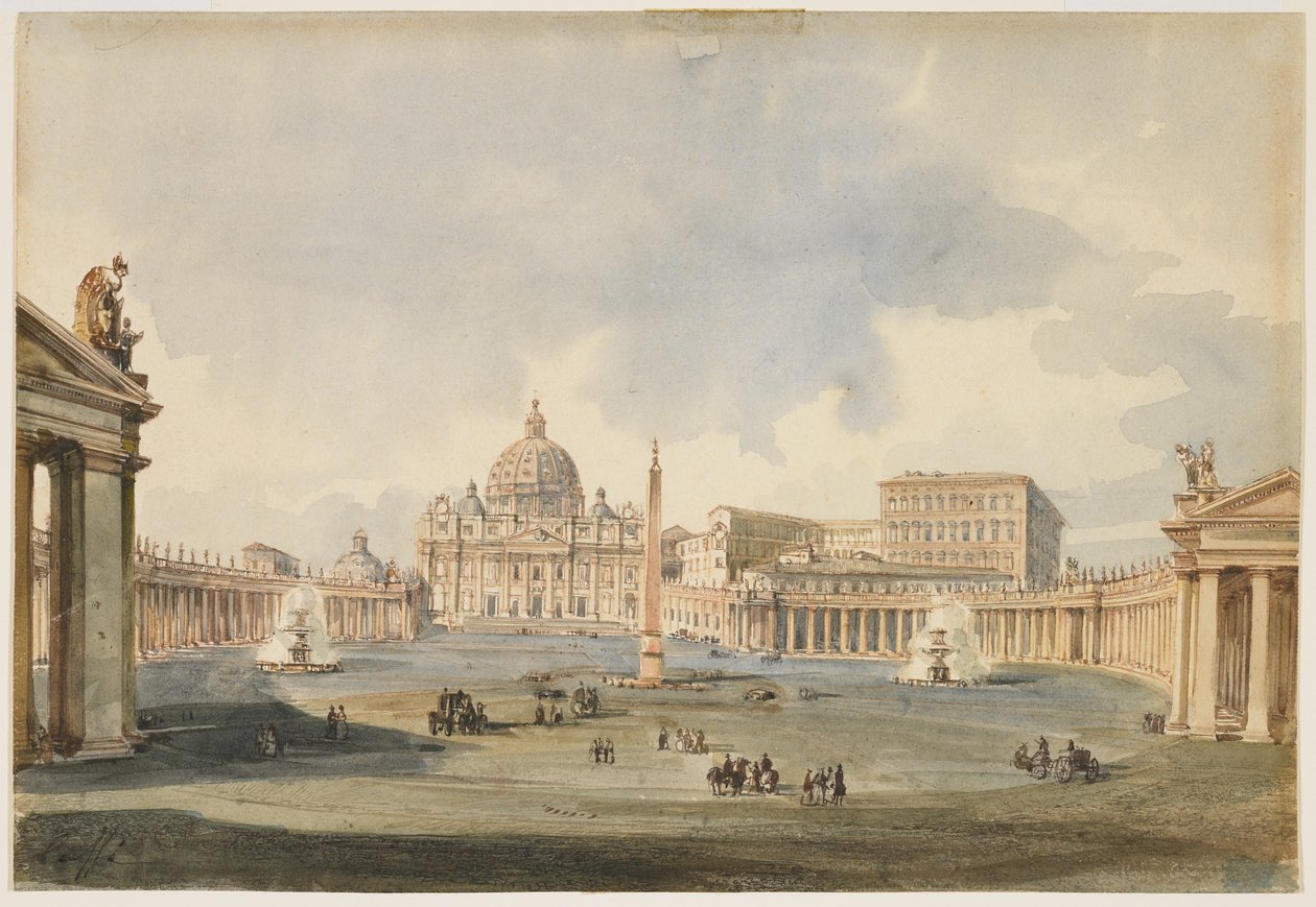 Widok na plac i bazylikę św. Piotra w Rzymie, ok. godz. 1846 autorstwa Ippolito Caffi