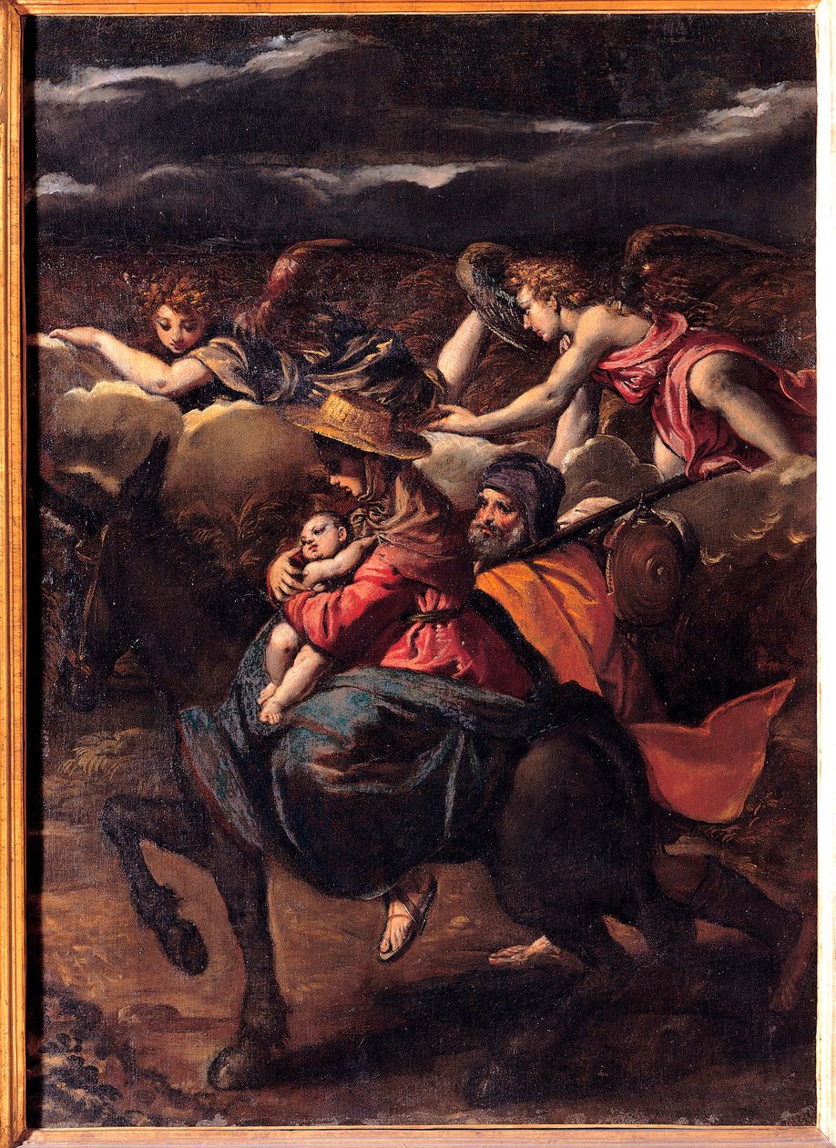 La fuite en Egypte - Ucieczka do Egiptu - Obraz Ippolito Scarsellino (Scarsella) (1551-1620), olej na płótnie 1585 (101x73 cm) - Musei Capitolini, Rzym autorstwa Ippolito Scarcella