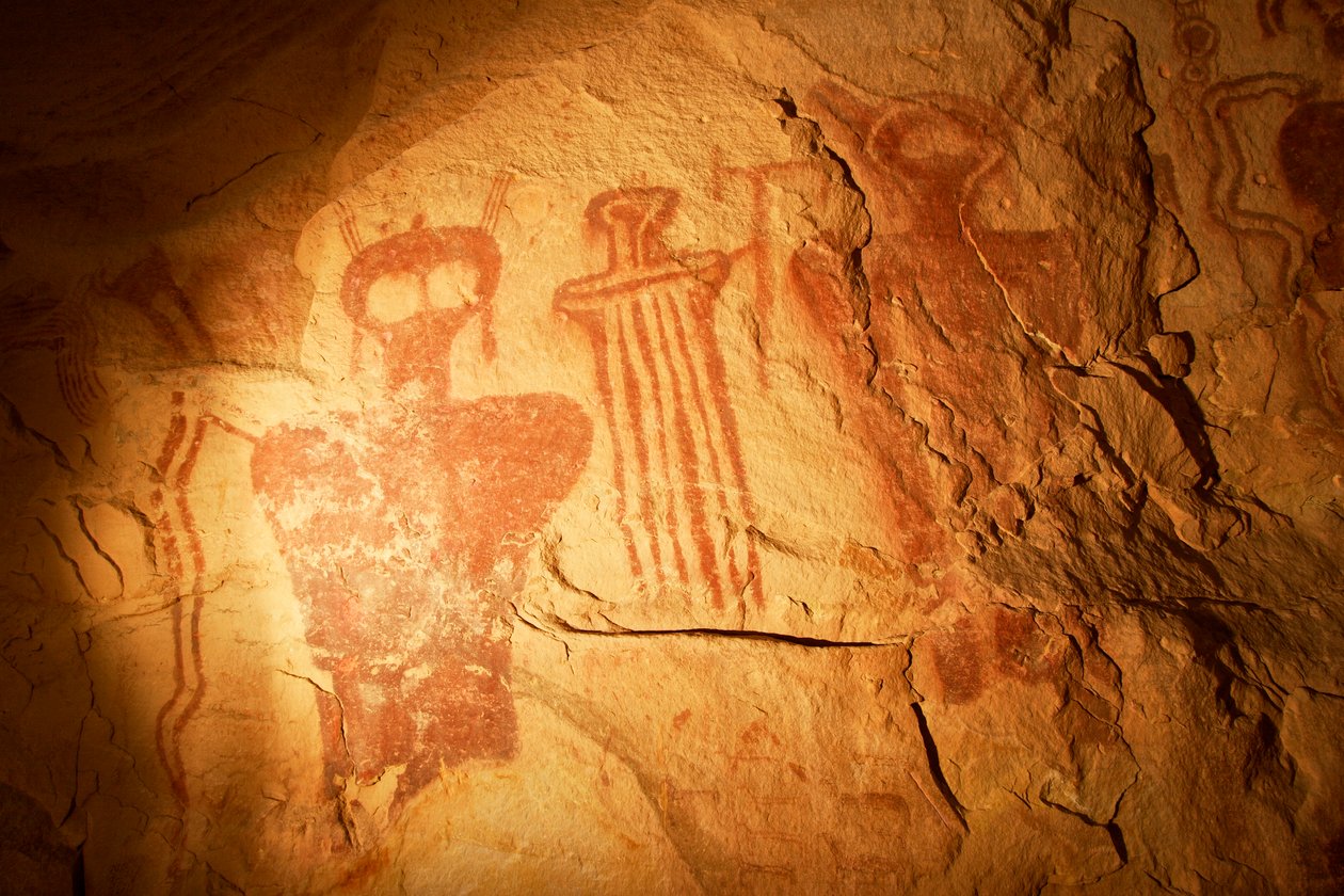Obraz sztuki naskalnej wokół Kanionu Thompsona. Panele są w stylu Barrier Canyon, 2005 (zdjęcie) autorstwa Ira Block