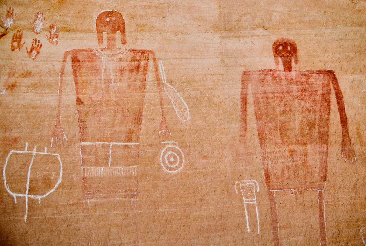 Sztuka naskalna Anasazi i innych wczesnych mieszkańców pueblo w regionie Four Co... autorstwa Ira Block