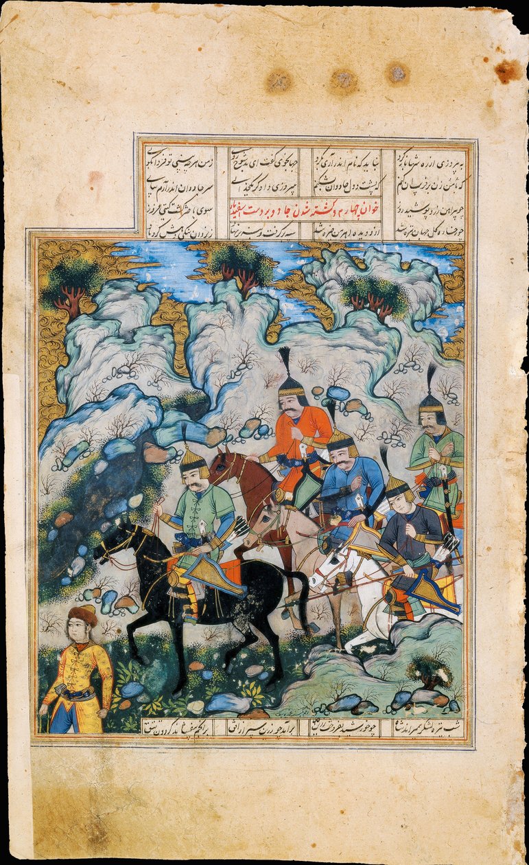 Iluminacja rękopisu Esfandiyara i jego armii z epickiego Shahname autorstwa Ferdowsi autorstwa Iranian Master