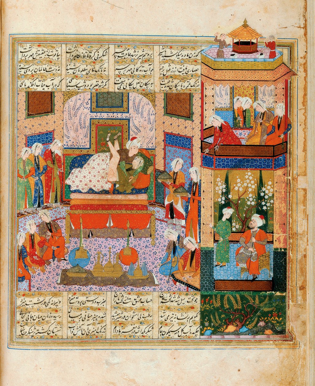 Doskonałość małżeństwa Khusraw i Shirin Miniatura z cyklu Ośmiu poetów autorstwa Iranian Master