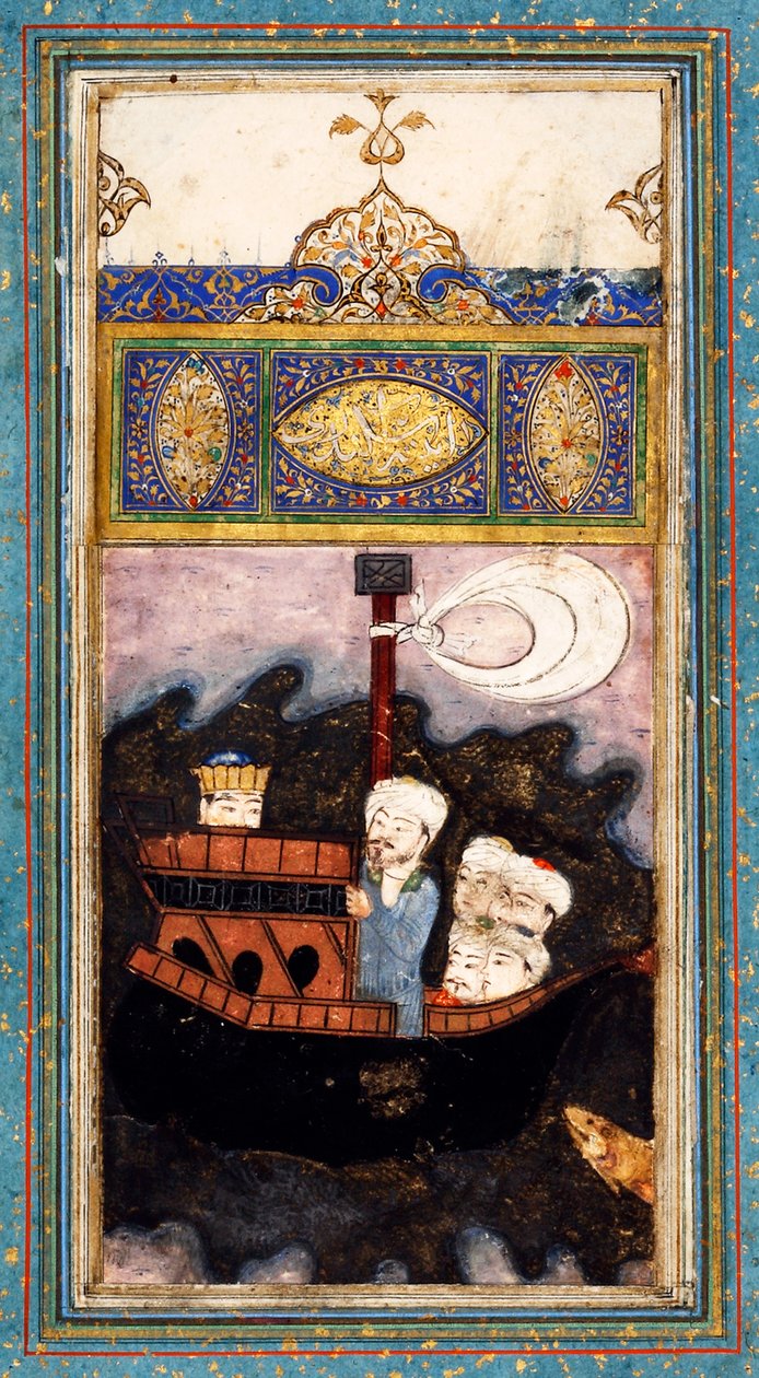 Statek handlowy zaatakowany przez Piratów. Z Aina-i Iskandari Lustro Aleksandra Wielkiego autorstwa Amira Khusr autorstwa Iranian Master