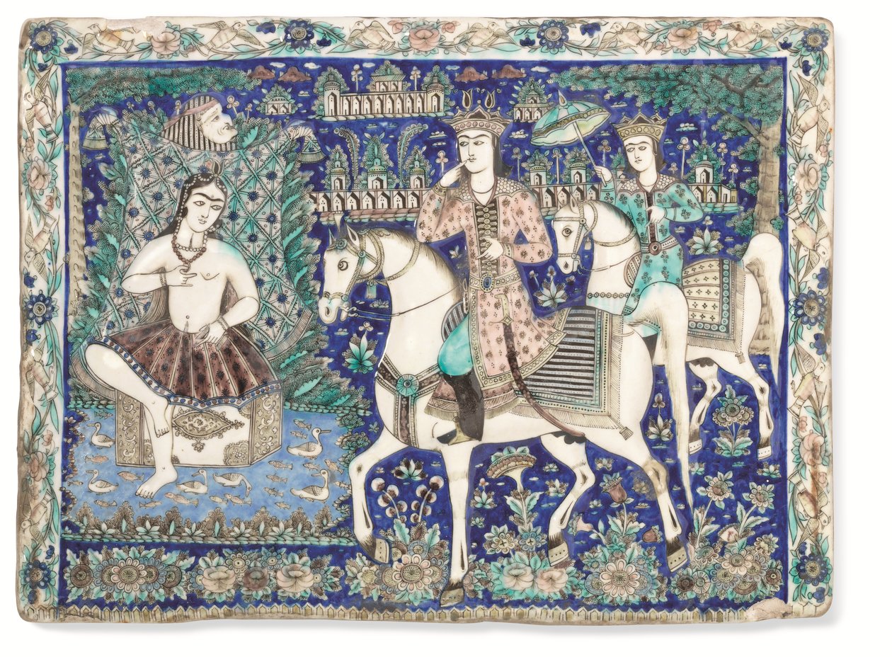 Duża formowana i glazurowana płytka Qajar, Qajar Iran autorstwa Iranian School