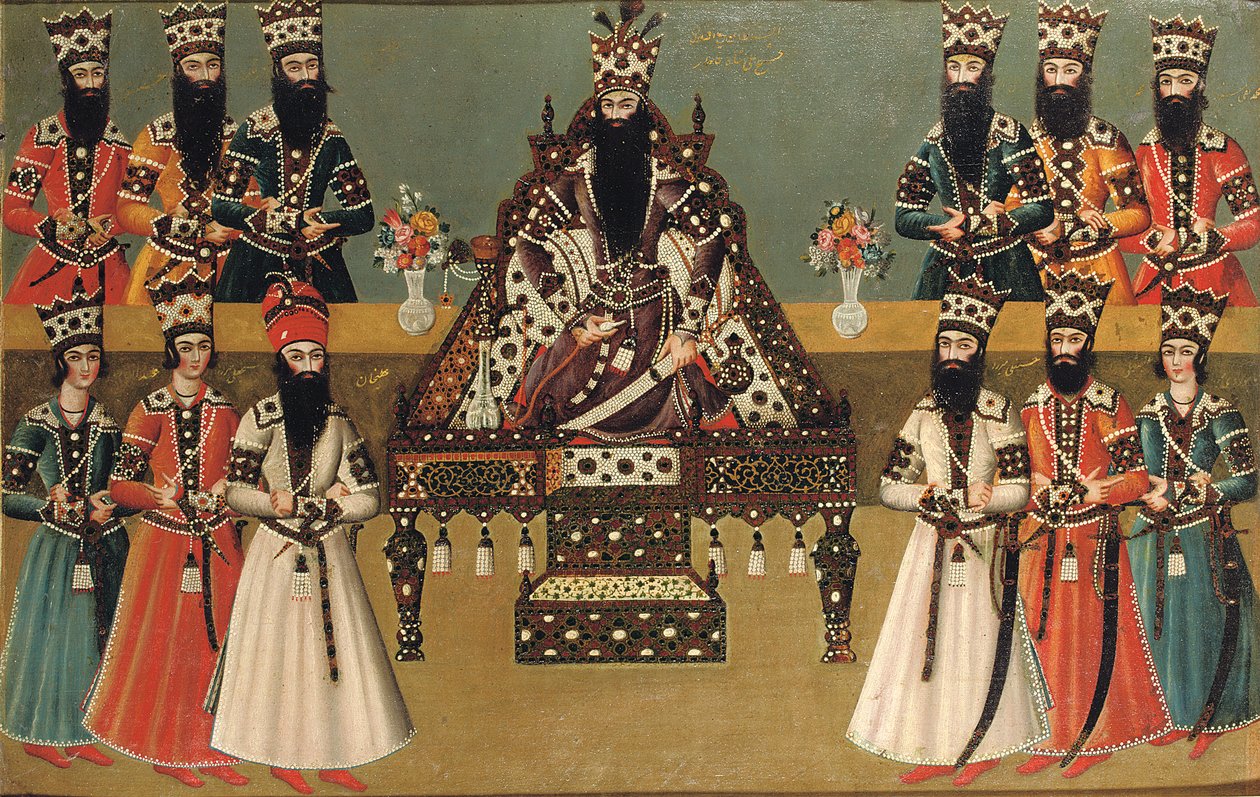 Fath „Ali Shah i jego najbliżsi dworzanie, c.1815 autorstwa Iranian School