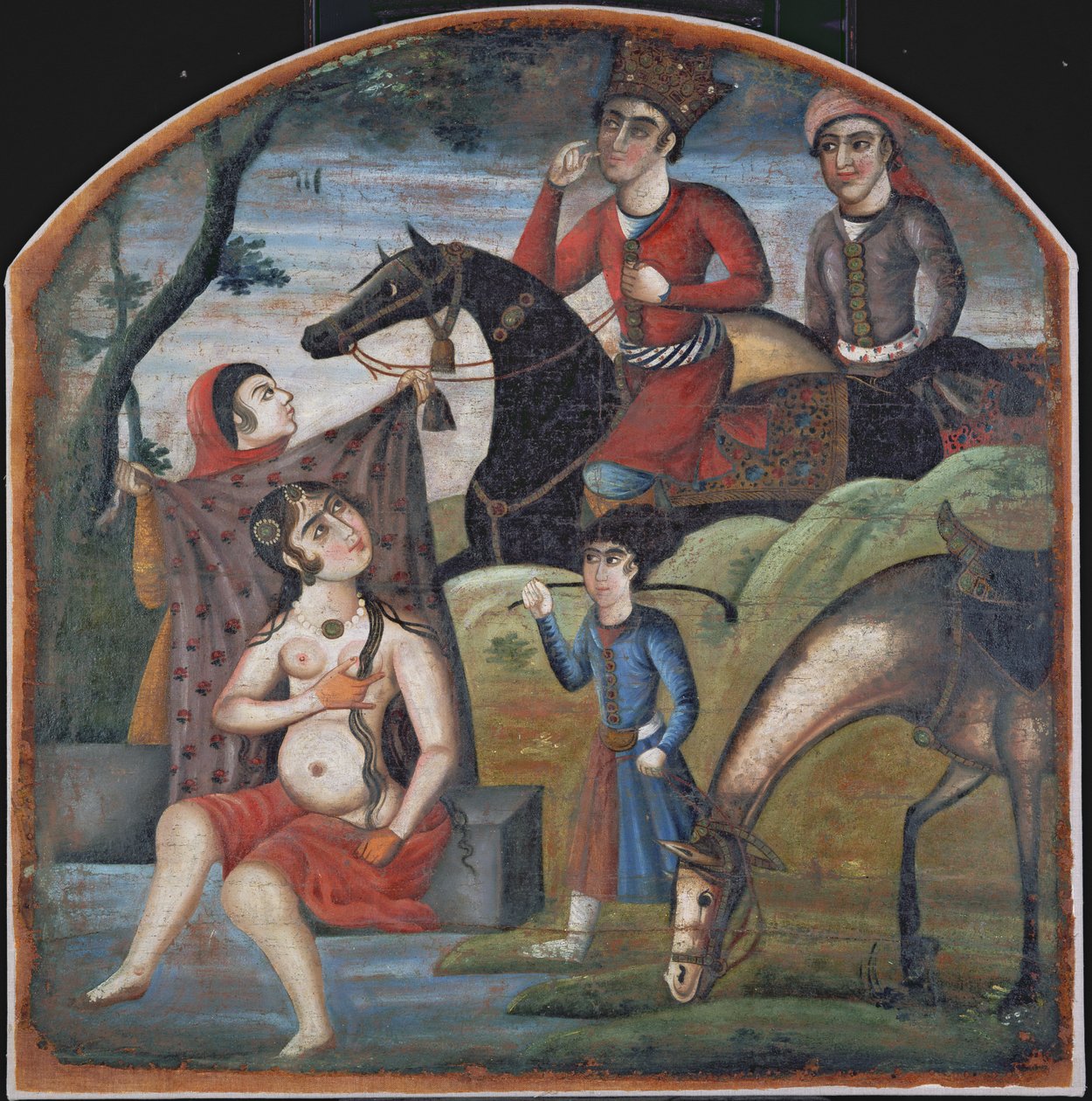 Khusraw odkrywa kąpiel Shirin, połowa XVIII wieku autorstwa Iranian School