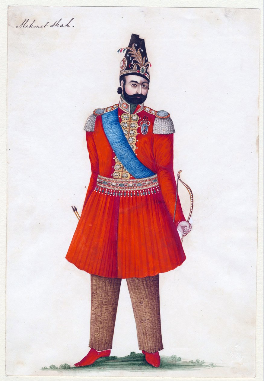 Mohammad Shah Qajar (1808-1848), król Persji - mistrz irański - 1835 - Gwasz na papierze - 24,2x16,5 - Kolekcja prywatna autorstwa Iranian School