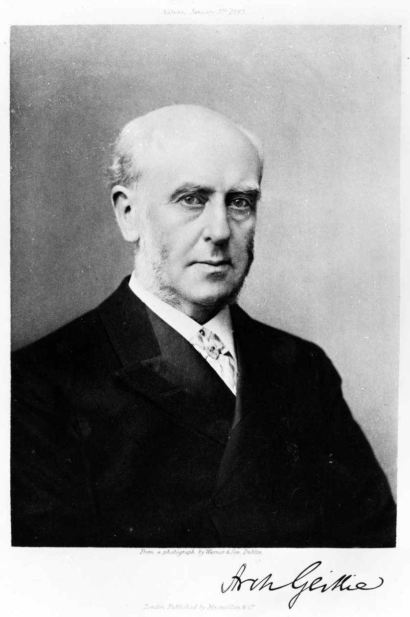 Portret Archibalda Geikie, ilustracja z Nature 5 stycznia 1893 (fotograwiura) autorstwa Irish Photographer