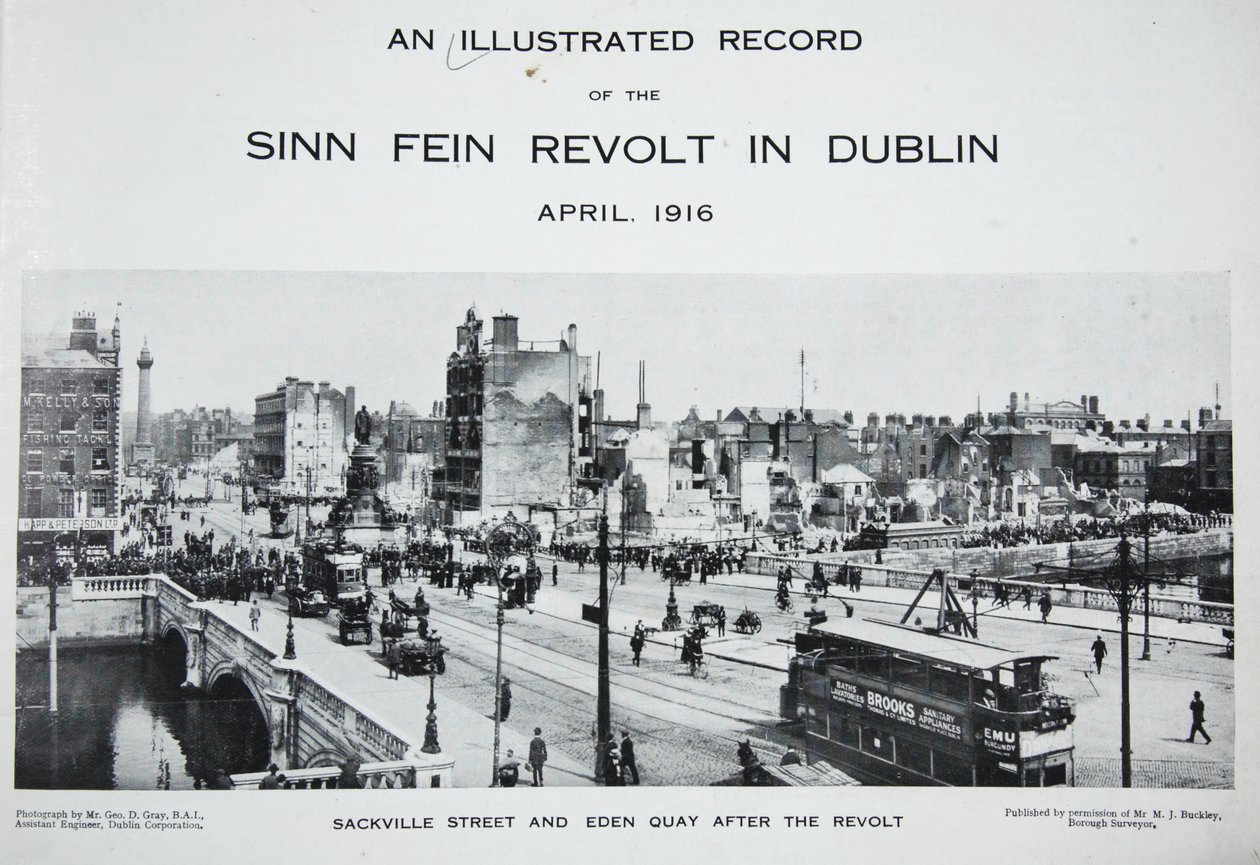 Sackville Street i Eden Quay po buncie, z Ilustrowanego zapisu buntu Sinn Fein w Dublinie, kwiecień 1916 autorstwa Irish Photographer