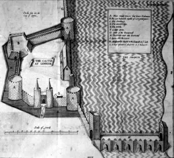 XVII-wieczny plan zamku w Limerick, Irlandia (rycina) autorstwa Irish School