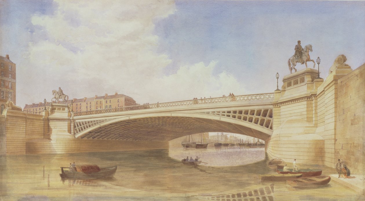 Projekt dla Carlisle Bridge, obecnie OConnell Bridge, Dublin, przypisany do biura panów Turner i Page (wc) autorstwa Irish School