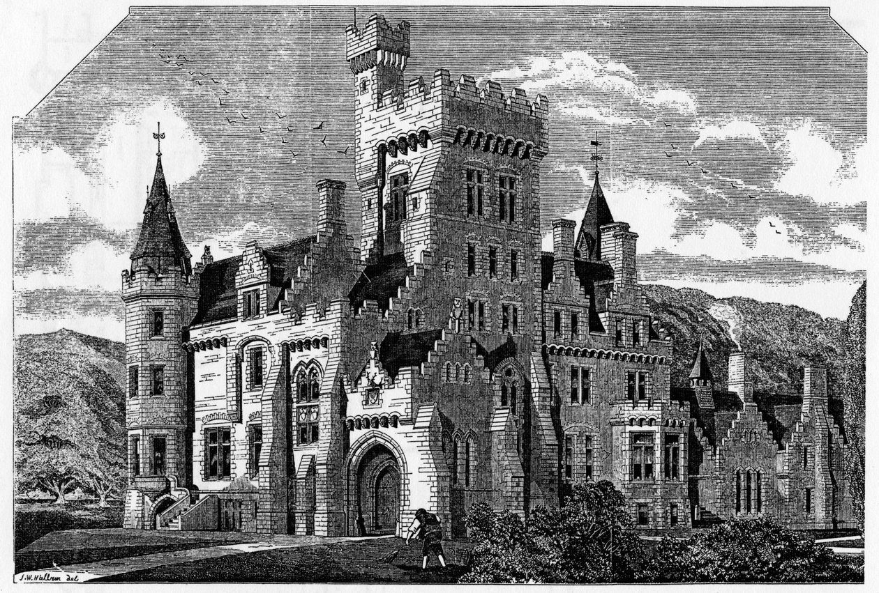 Zamek Humewood, hrabstwo Wicklow, ilustracja z „Budynek” 1868 autorstwa Irish School