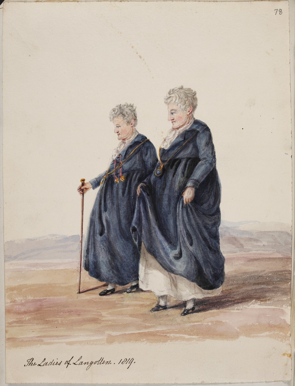Lady Eleanor Butler i panna Sarah Ponsonby, Damy z Llangollen, ok. 1816 r. (rysunek) autorstwa Irish School