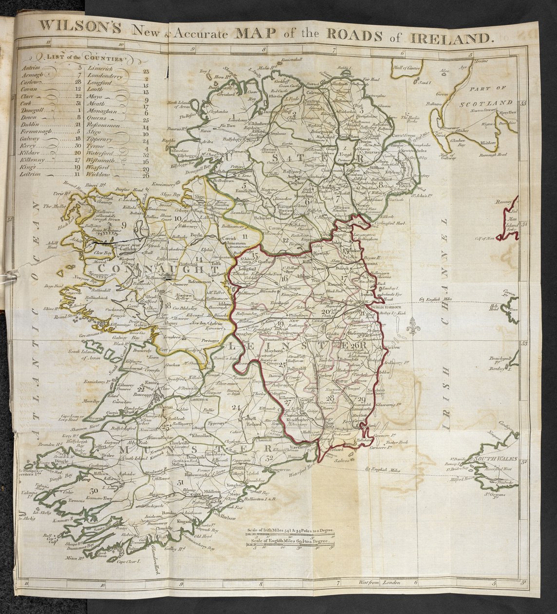 Mapa dróg w Irlandii, z „Komputera postchaise: lub, Katalog podróżnika, przez Irlandię” autorstwa Irish School