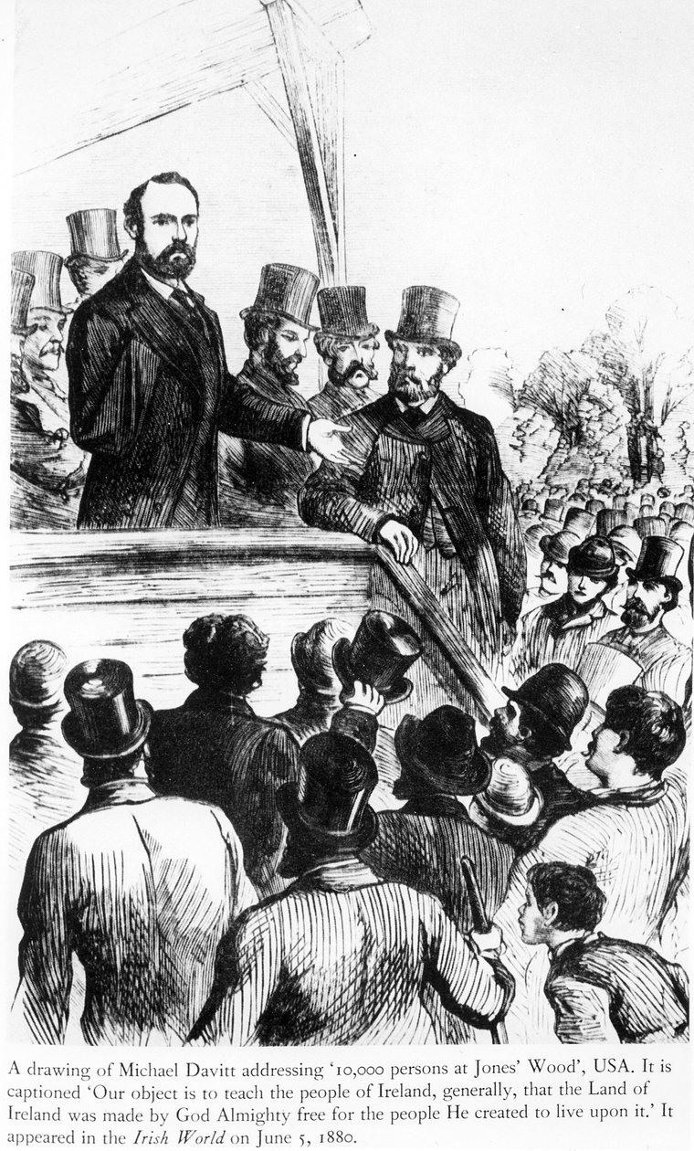 Michael Davitt przemawiający do 100 000 osób w Jones Wood, USA, z Irish World, 5 czerwca 1880 r. autorstwa Irish School