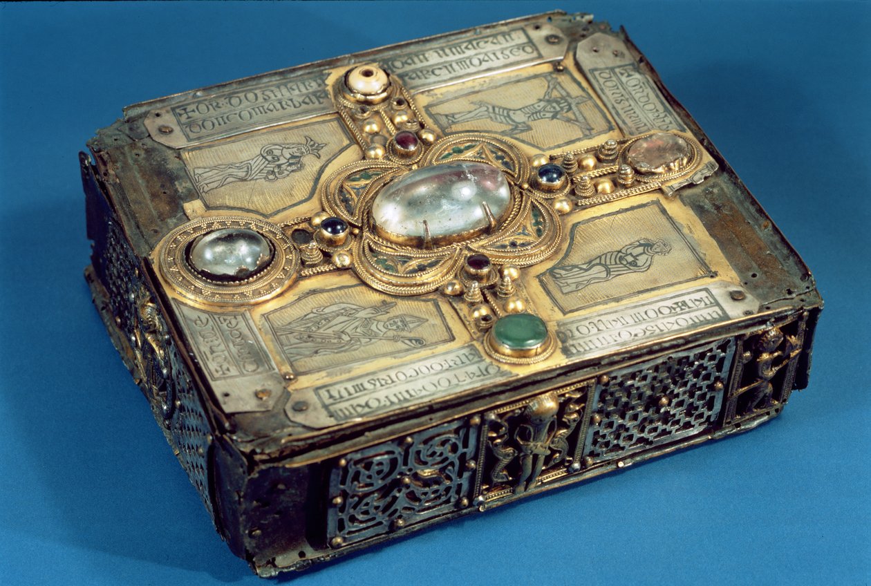 Sanktuarium Mszału Stowe, z Lorrha, County Tipperary, 1026-33 (metal inkrustowany kamieniami półszlachetnymi) autorstwa Irish School