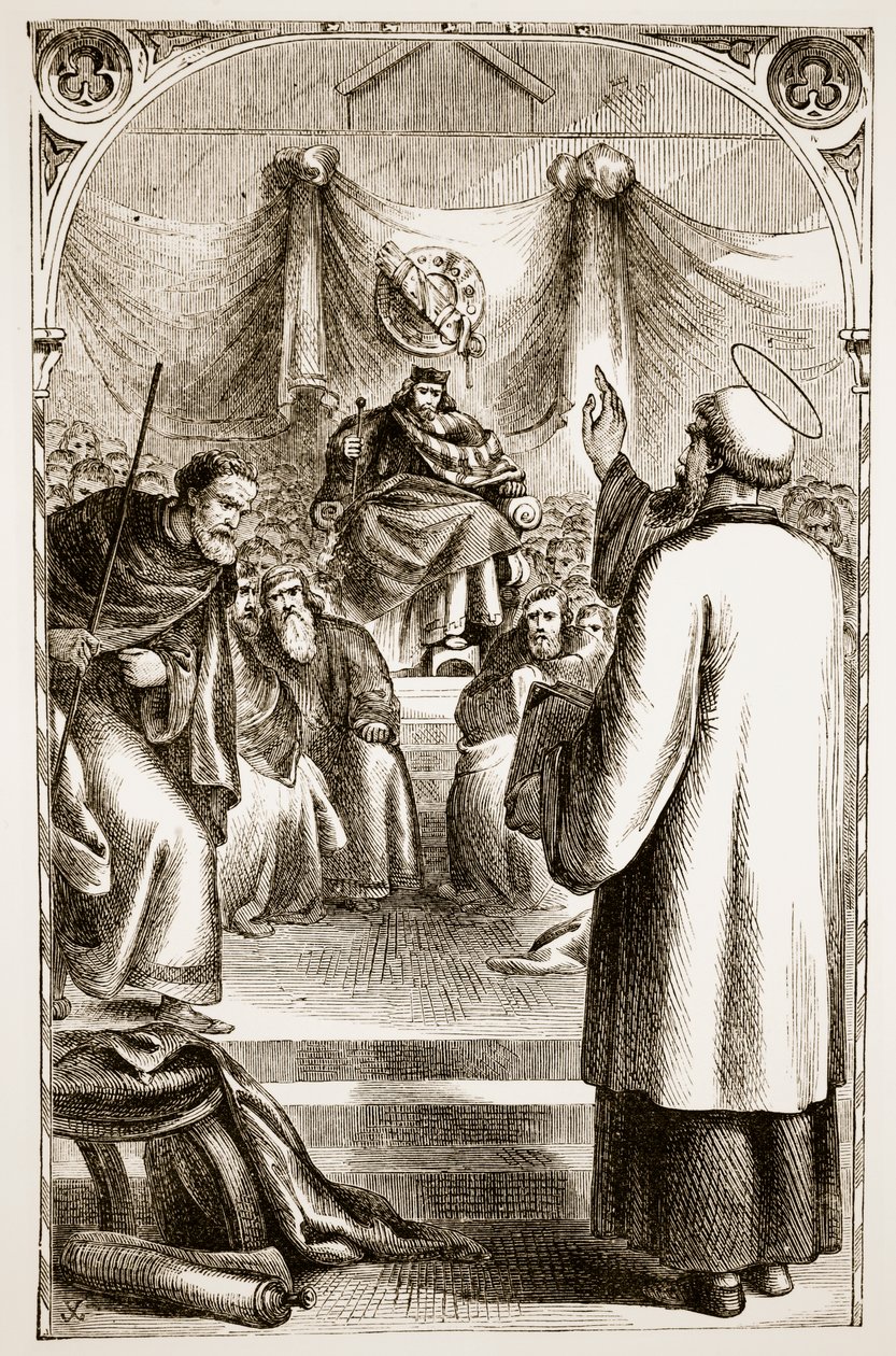 Św. Patryk nauczający w Tara, z Trias Thuamaturga, czyli Trzech Cudownych Świętych Irlandii, Mary Cusack (1829-99) opublikowanych ok. 1890 autorstwa Irish School